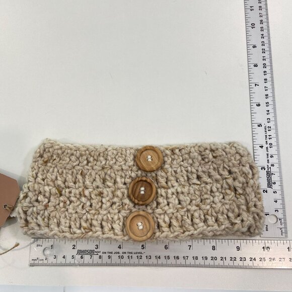 Handcrafted Beige Knit Headband With Wooden Buttons Cozy & Stylish Accessory NWT - Picture 6 of 8